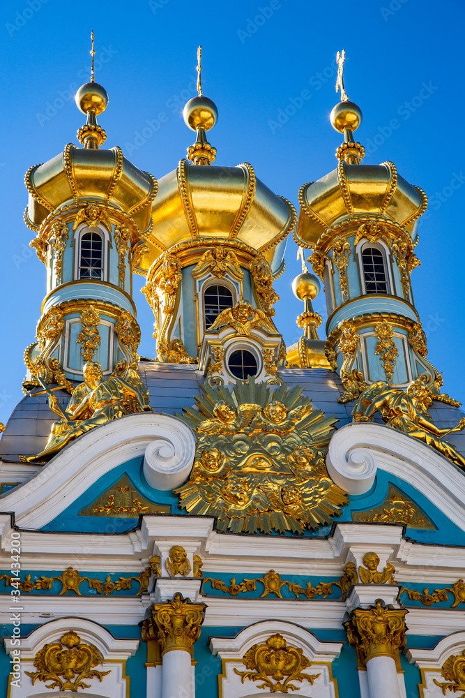 World-famous of the Catherine palace in the town of Pushkin or Tsarskoye Selo, 25 kilometers south of St. Petersburg, Russia. 