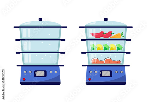 Empty steamer and steamer with food.