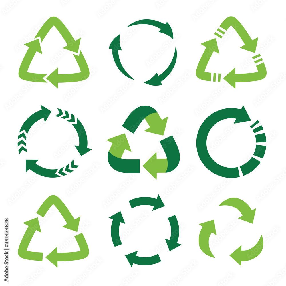 Recycling symbol of ecologically pure funds, set of green arrows Recycling symbol of ecologically pure funds, set of green arrows