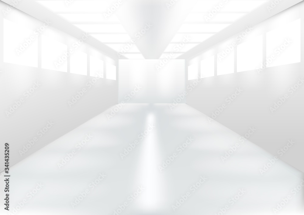 White realistic room with Windows. Vector