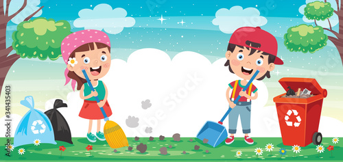 Funny Kid Cleaning The Environment