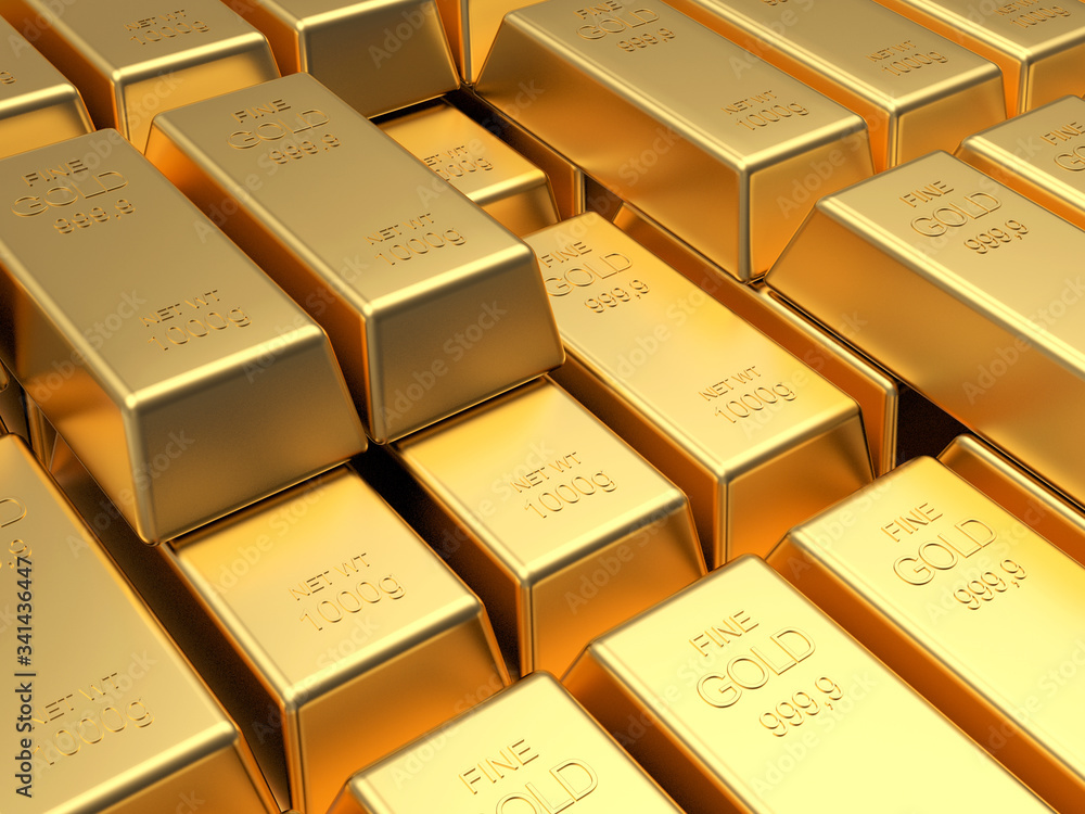 Stacks of many gold bars as a background. 3D illustration Stacks of many gold bars as a background. 3D illustration