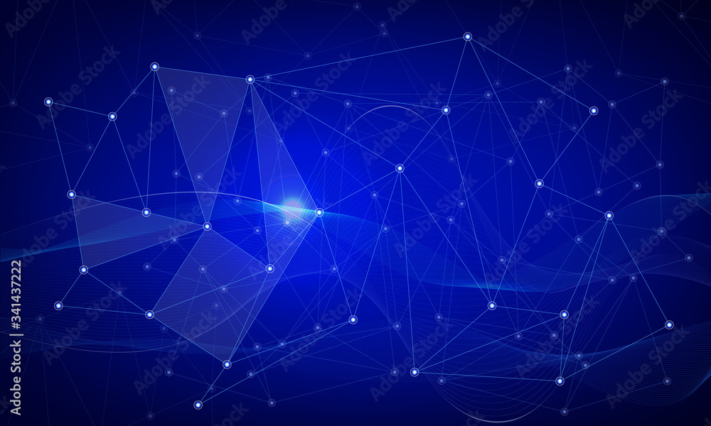 Abstract polygonal space low poly dark background with connecting dots and lines. Connection structure. Vector science background. Polygonal vector. Blue