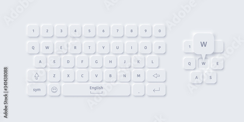 Vector neomorphism design white english keyboard photo