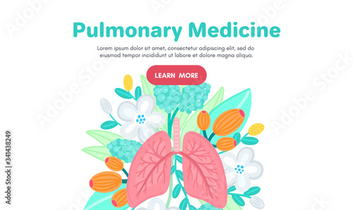 Vector healthy lungs on flowers. Background for label, advertisement of pulmonary medicine, landing or banner for pulmonology clinic, design for website or article about respiratory system health