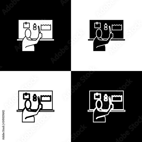 Set Stop plastic pollution icon isolated on black and white background. Ecological poster.  Vector Illustration