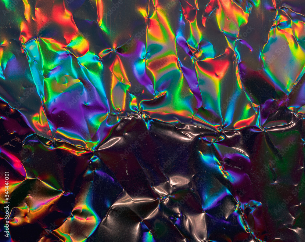 high res full frame macro photo of abstract crumpled iridescent