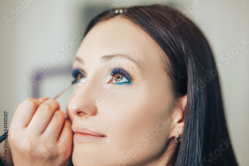 Makeup, unusual makeup blue lips blue eyelashes, cosmetic