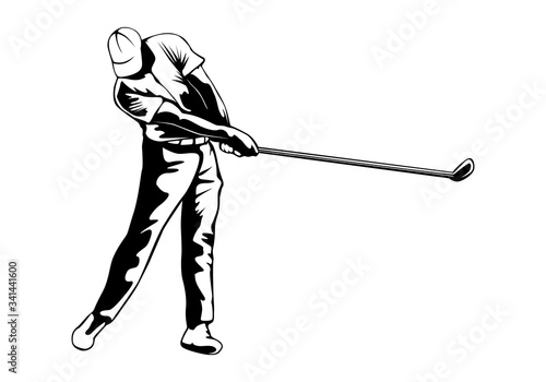 Golf player. Golf cap. Abstract isolated vector silhouette. Iink drawing golf player.