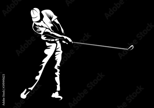 Golf player. Golf cap. Abstract isolated vector silhouette. Iink drawing golf player.