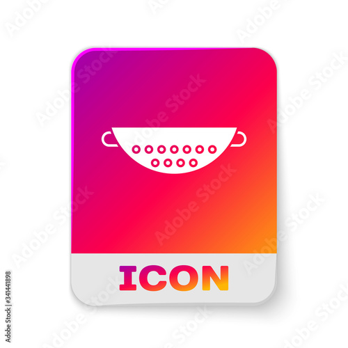 White Kitchen colander icon isolated on white background. Cooking utensil. Cutlery sign. Rectangle color button. Vector Illustration