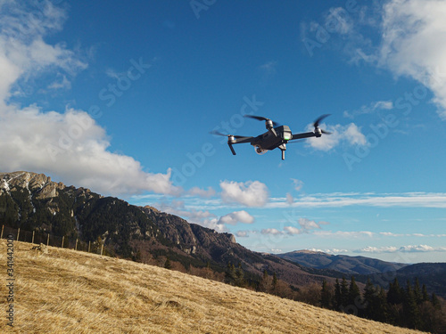 drone ready to fly over a mountain