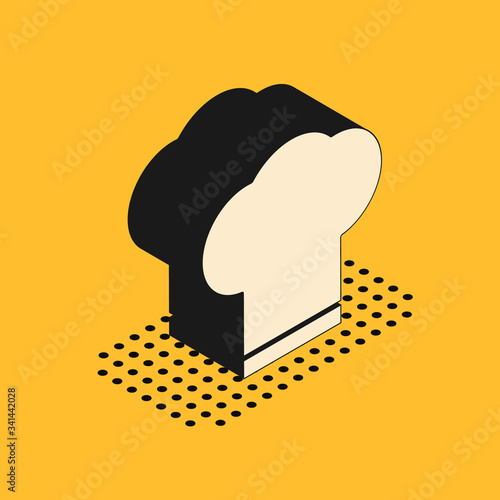 Isometric Chef hat icon isolated on yellow background. Cooking symbol. Cooks hat.  Vector Illustration