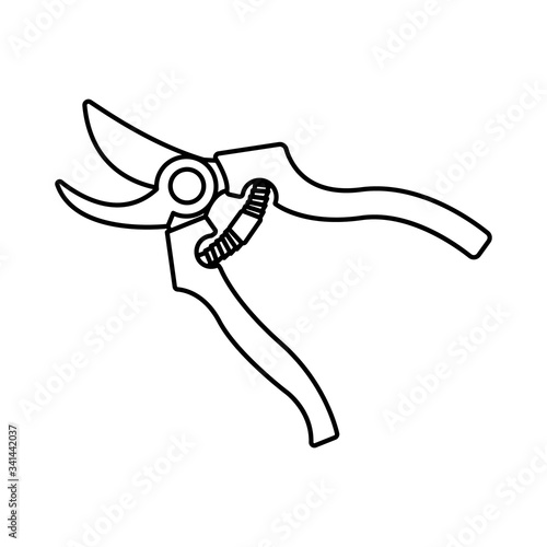 Vector silhouette of secateurs for a garden on a white background. For agriculture and cuts for plants and vegetables. Flat design objects without fill. Vector and stock illustration.