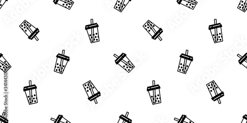 Boba tea seamless pattern vector bubble milk tea scarf isolated tile background repeat wallpaper doodle illustration design
