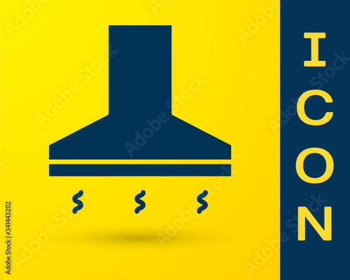 Blue Kitchen extractor fan icon isolated on yellow background. Cooker hood. Kitchen exhaust. Household appliance.  Vector Illustration