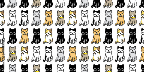 cat seamless pattern kitten vector calico pet animal breed scarf isolated repeat background cartoon tile wallpaper doodle illustration design