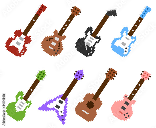 Pixel guitar icon vector collection. To see the other vector guitar illustrations , please check Guitars collection.