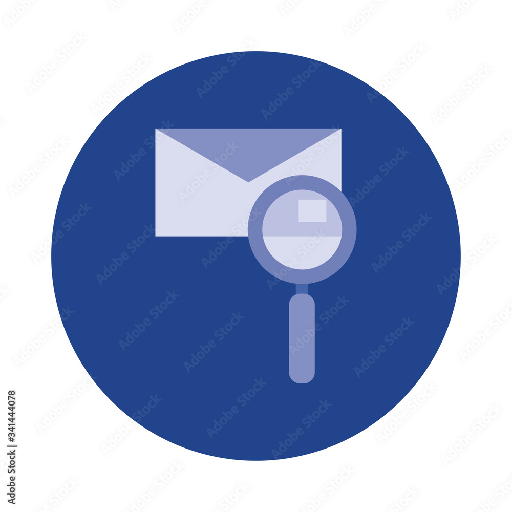 envelope with magnifying glass block and flat style