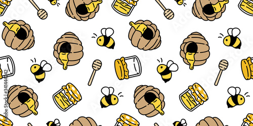 honey bee seamless pattern vector bear polar jam cartoon scarf isolated repeat background tile wallpaper illustration textile doodle design