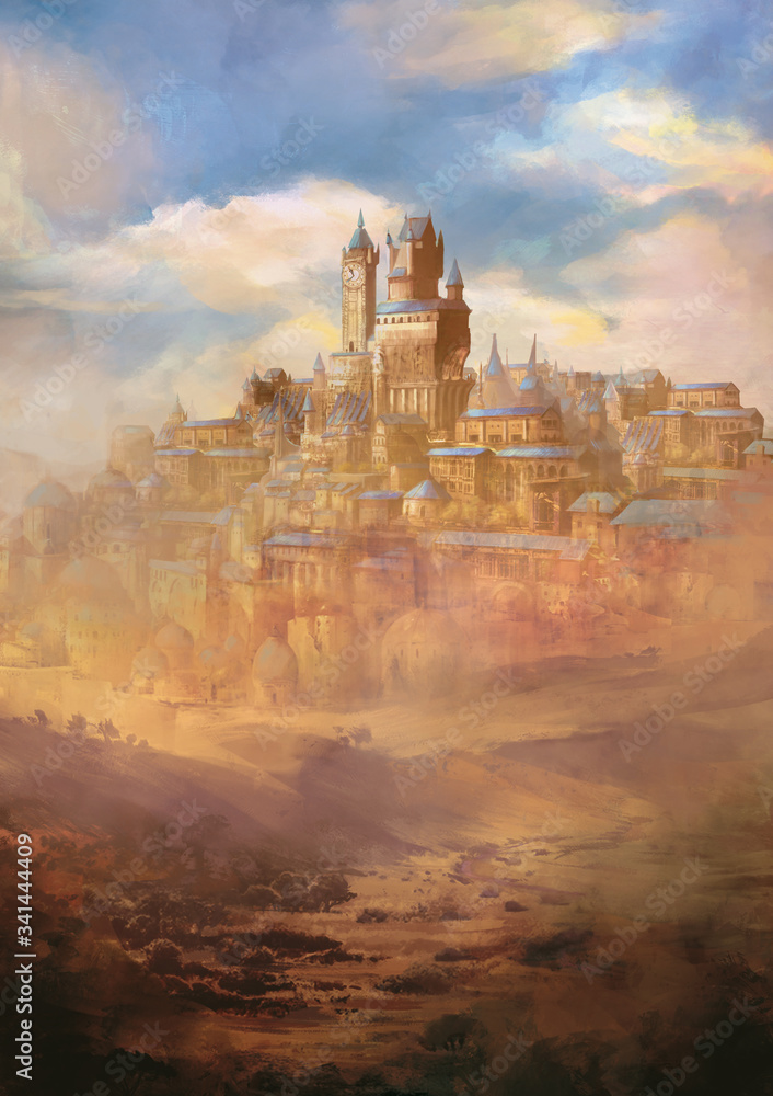 Foto illustration fantasy d'une ville dans le désert