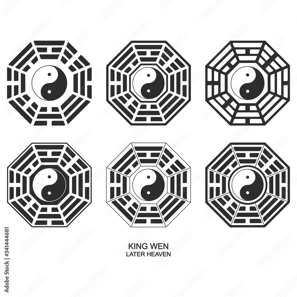 Vector Yin and yang symbol with Bagua Trigrams. King Wen Vector Yin and yang symbol with Bagua Trigrams. King Wen