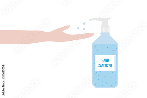 Person using liquid hand sanitizer gel vector illustration, concept for coronavirus, covid-19 protection.
