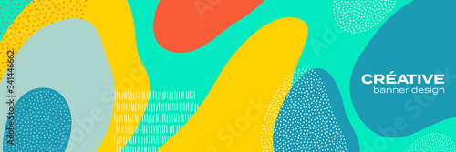 Abstract color pattern background, halftone geometric vector doodle texture. Trend liquid fluid color shape and creative cartoon fun style pattern background