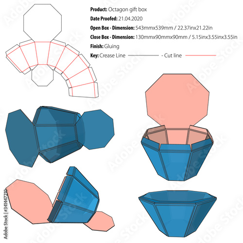 Octagon Gift Box template die cut vector