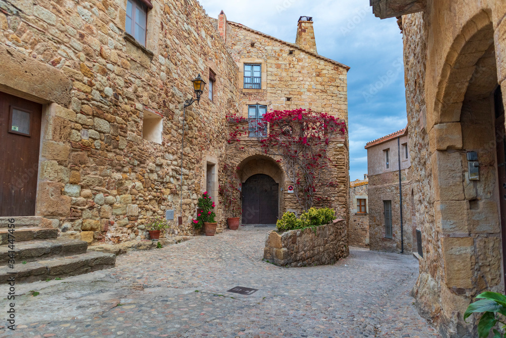 Details of the medieval streets in the beautiful village of Pals in northern Catalonia