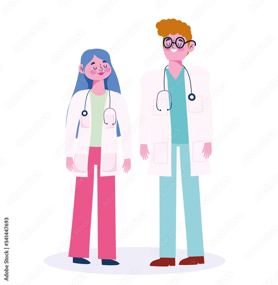 doctor male and female with stethoscope professional occupation character doctor male and female with stethoscope professional occupation character
