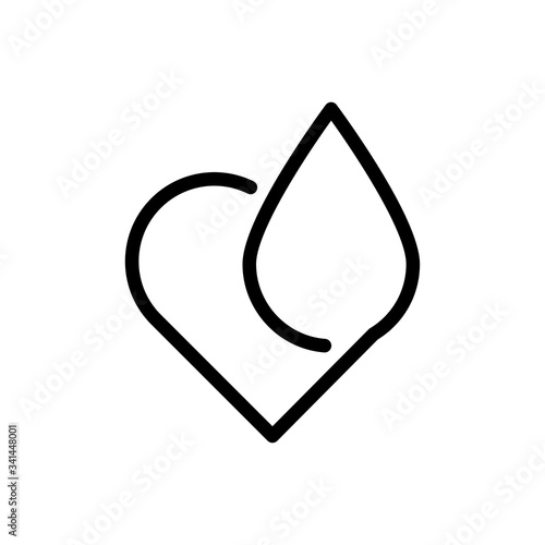 Icono plano lineal corazón con gota en color negro