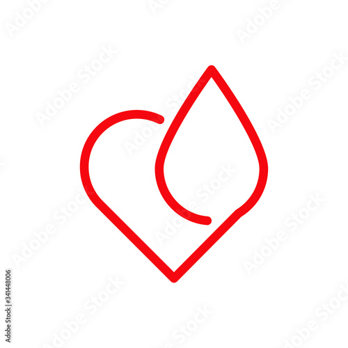 Icono plano lineal corazón con gota en color rojo