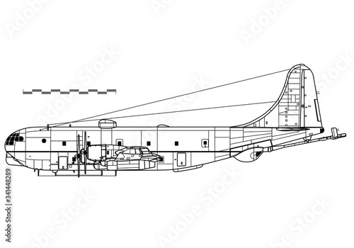 Boeing KC-97 Stratofreighter. Vector drawing of strategic tanker aircraft. Side view. Image for illustration and infographics.  photo