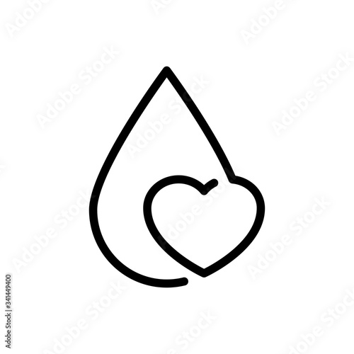 Icono plano lineal gota con corazón en color negro