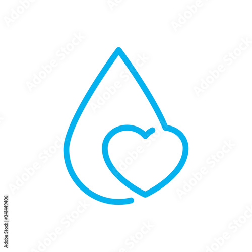 Icono plano lineal gota con corazón en color azul