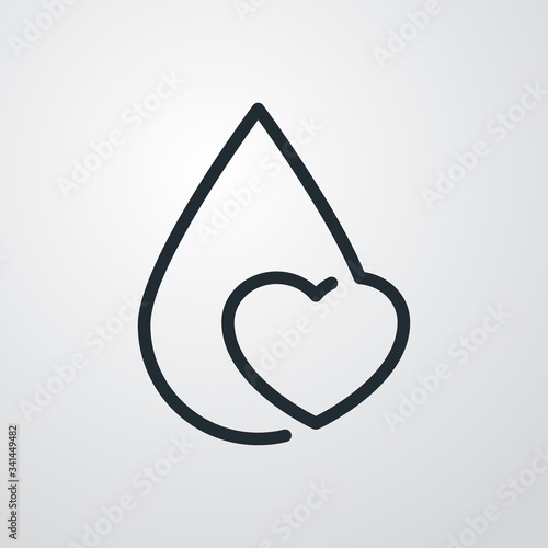 Icono plano lineal gota con corazón en fondo gris