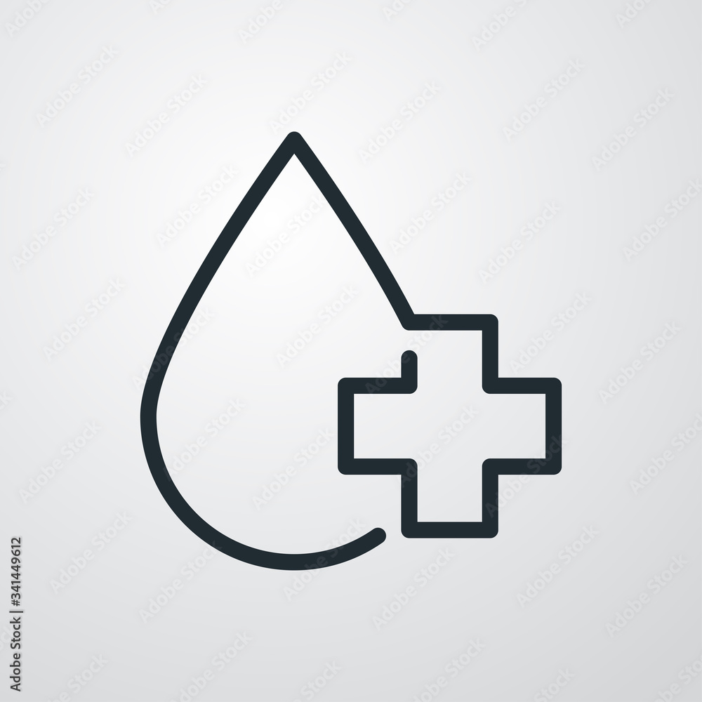 Fototapeta premium Icono plano lineal gota con cruz en fondo gris