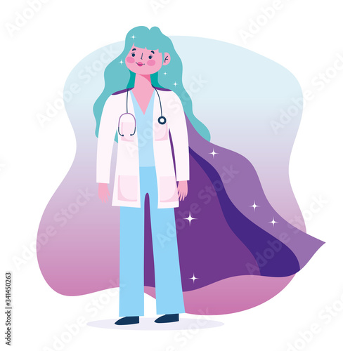 female doctor hero, woman professional staff medical stethoscope design