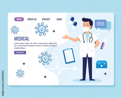 virtual man doctor with mask and coronavirus treatment