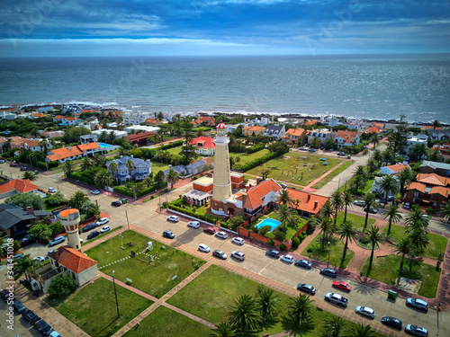 Tableau sur toile Punta Del Este Lighthouse. Aerial view of Sea. Uruguay.