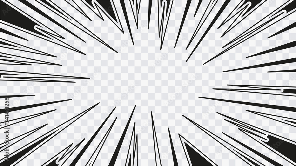 Black and white radial lines spped light or light rays comic book