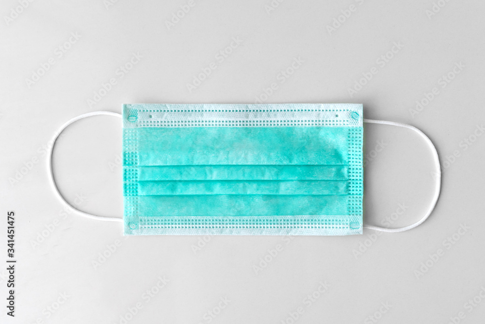 Tiffany blue medical mask in flat show in top view Tiffany blue medical mask in flat show in top view