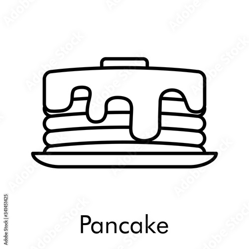 Icono plano lineal pancake con mantequilla y jarabe de arce en color negro