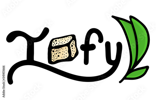 Tofu soybean curd food, slice of tofu vector illustration isolated on white background text.Healthy diet vegan food. Healthy asian nutrition food.