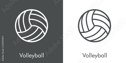 Símbolo Volleyball. Icono plano lineal pelota de voleibol en fondo gris y fondo blanco