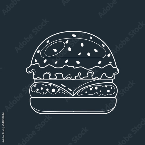 Burger, fast food icons in lyne style. Vector food illustration.