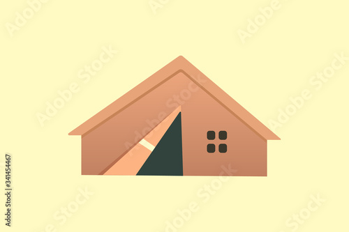 Hiking and trekking camp tent for rest. Vector illustration in cartoon style.