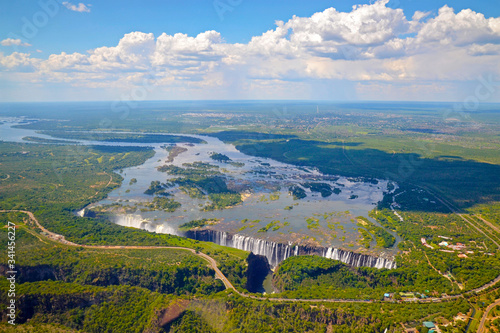 Aerial view of Victoria falls, Zambia, Zimbabwe, Africa.