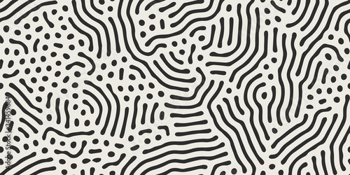 Vector seamless black and white organic lines pattern. Abstract minimalistic maze background